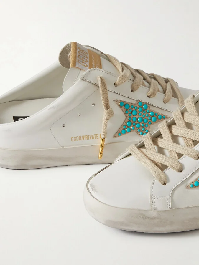 Golden Goose - Super-star Sabot Distressed Embellished Leather Slip-on Sneakers - Off-white - Image 4