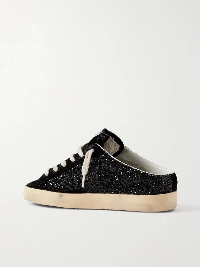 Golden Goose - Super-star Sabot Distressed Glittered Leather And Suede Slip-on Sneakers - Black - Image 3