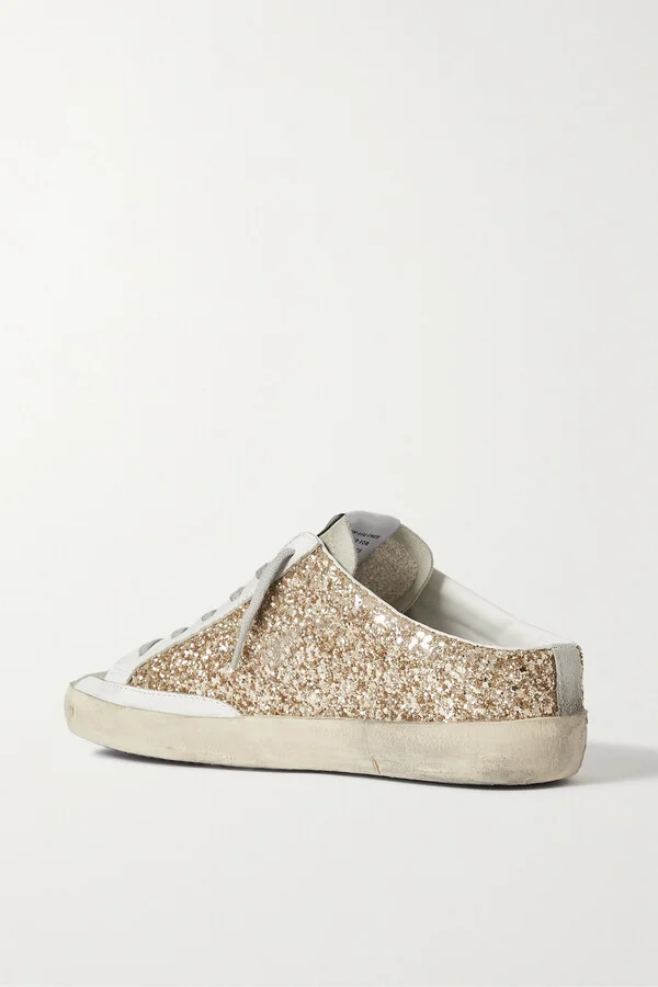Golden Goose - Super-star Sabot Distressed Glittered Leather And Suede Slip-on Sneakers - IT36 - Image 3