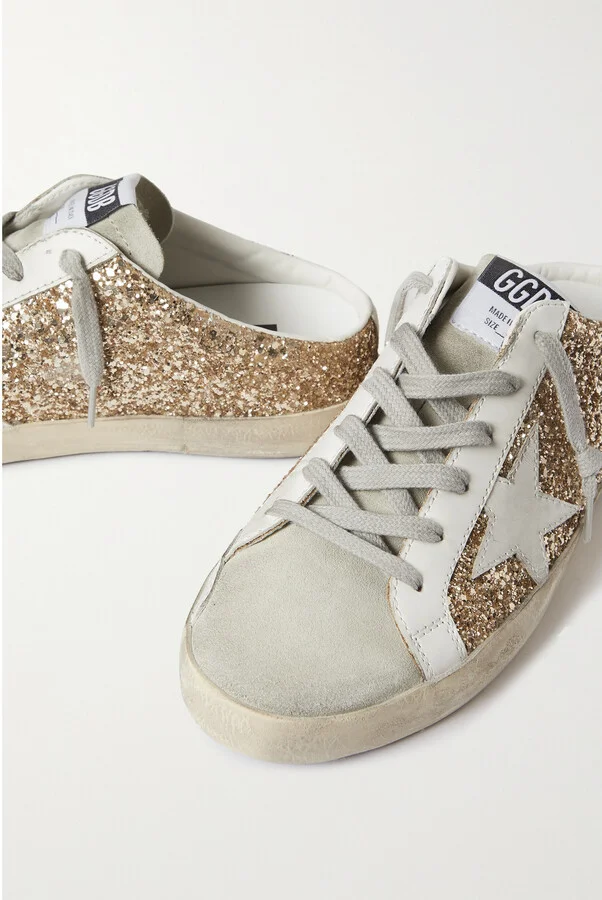 Golden Goose - Super-star Sabot Distressed Glittered Leather And Suede Slip-on Sneakers - IT36 - Image 4