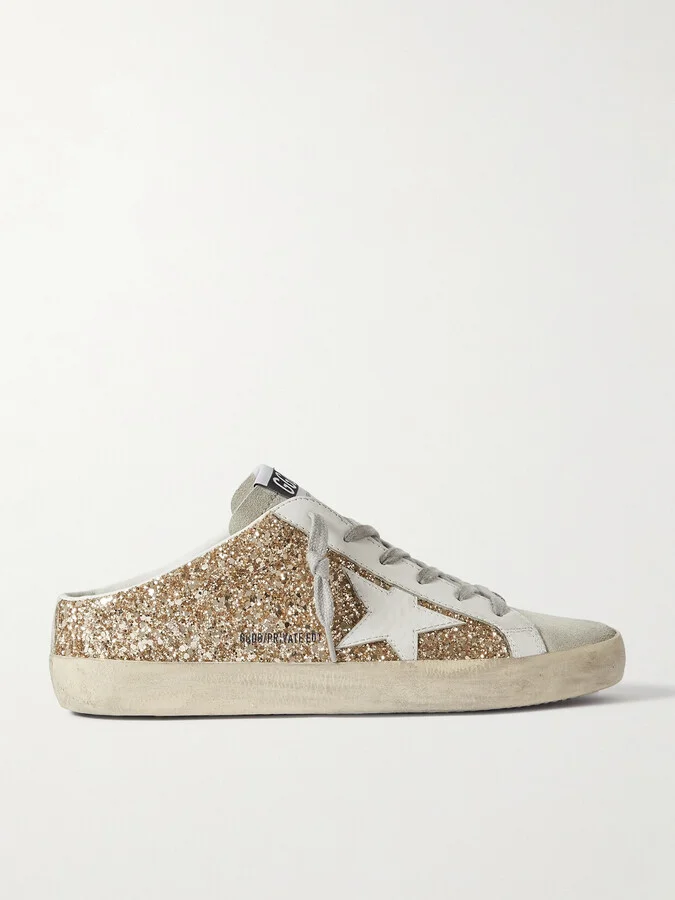 Golden Goose - Super-star Sabot Distressed Glittered Leather And Suede Slip-on Sneakers - IT36