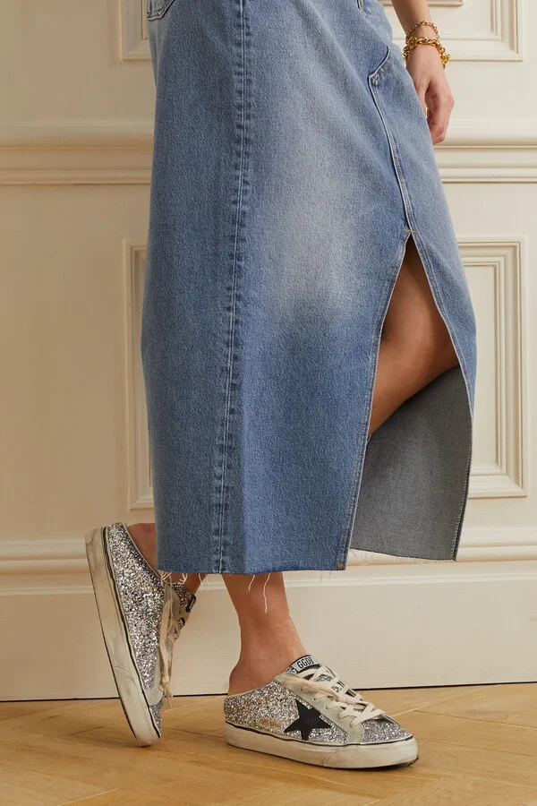 Golden Goose - Super-star Sabot Distressed Glittered Leather And Suede Slip-on Sneakers - Silver - Image 2