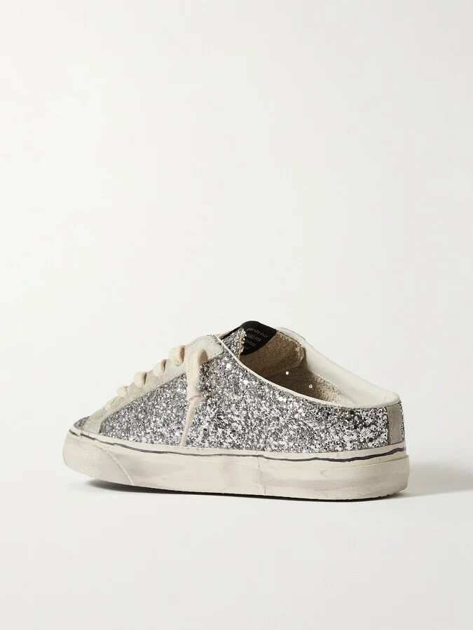 Golden Goose - Super-star Sabot Distressed Glittered Leather And Suede Slip-on Sneakers - Silver - Image 3