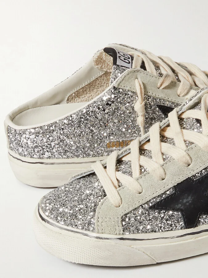Golden Goose - Super-star Sabot Distressed Glittered Leather And Suede Slip-on Sneakers - Silver - Image 4