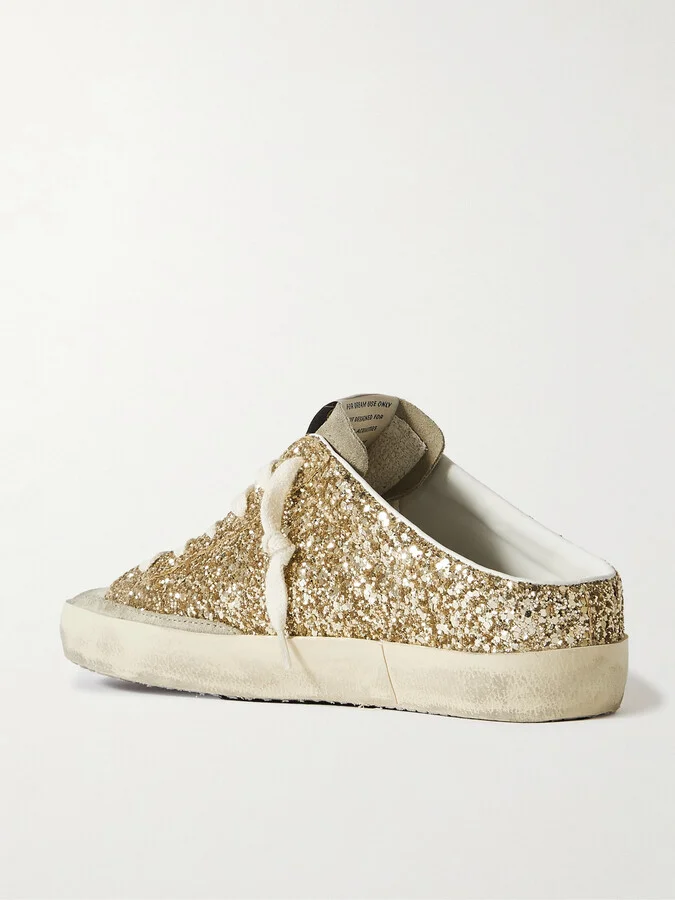 Golden Goose - Super-star Sabot Distressed Leather-trimmed Glittered Suede Slip-on Sneakers - IT35 - Image 3