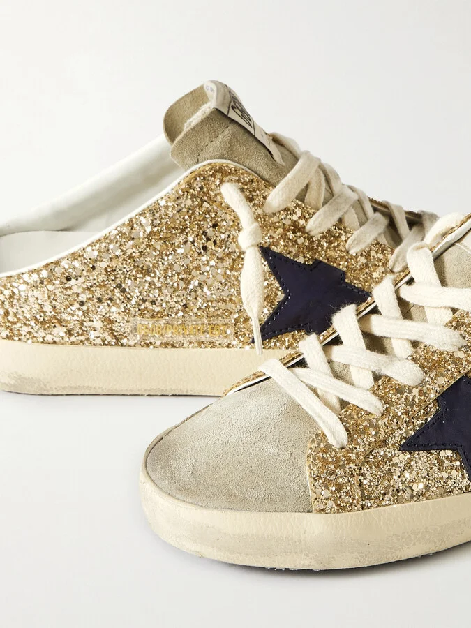 Golden Goose - Super-star Sabot Distressed Leather-trimmed Glittered Suede Slip-on Sneakers - IT35 - Image 4