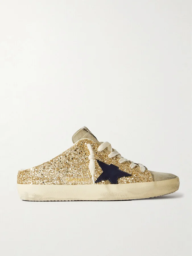 Golden Goose - Super-star Sabot Distressed Leather-trimmed Glittered Suede Slip-on Sneakers - IT35