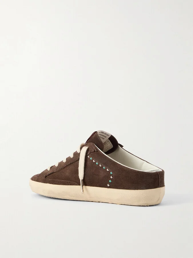 Golden Goose - Super-star Sabot Distressed Leather-trimmed Studded Suede Slip-on Sneakers - Brown - Image 3