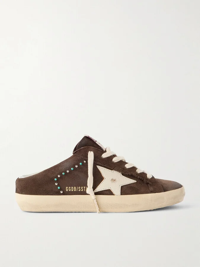 Golden Goose - Super-star Sabot Distressed Leather-trimmed Studded Suede Slip-on Sneakers - Brown