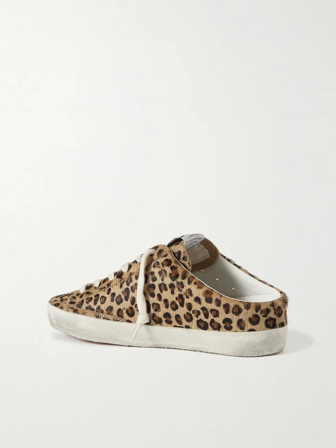 Golden Goose - Super-star Sabot Distressed Leopard-print Calf Hair Slip-on Sneakers - Brown - Image 3