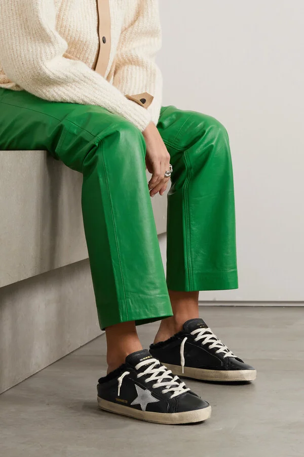 Golden Goose - Super-star Sabot Distressed Shearling-lined Leather Slip-on Sneakers - Black - Image 2