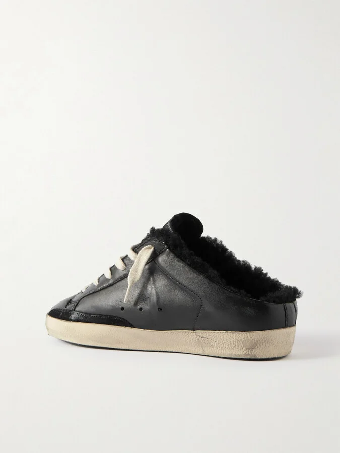 Golden Goose - Super-star Sabot Distressed Shearling-lined Leather Slip-on Sneakers - Black - Image 3