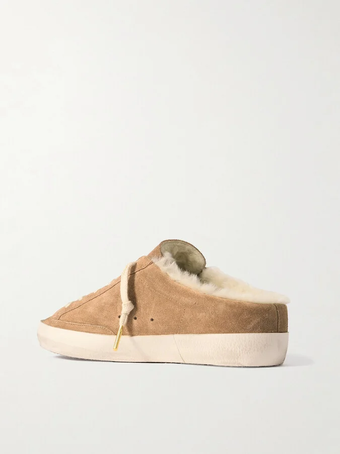 Golden Goose - Super-star Sabot Distressed Shearling-lined Suede Slip-on Sneakers - Neutrals - Image 3