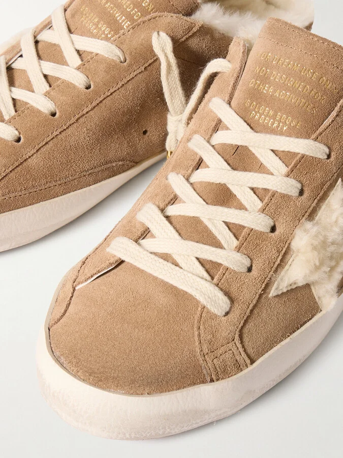 Golden Goose - Super-star Sabot Distressed Shearling-lined Suede Slip-on Sneakers - Neutrals - Image 4