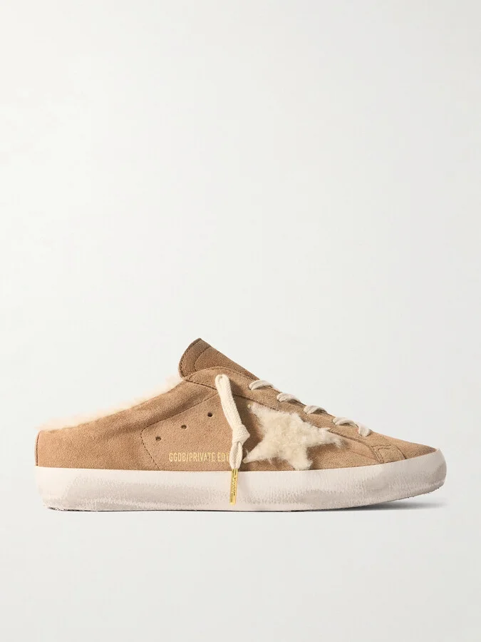 Golden Goose - Super-star Sabot Distressed Shearling-lined Suede Slip-on Sneakers - Neutrals