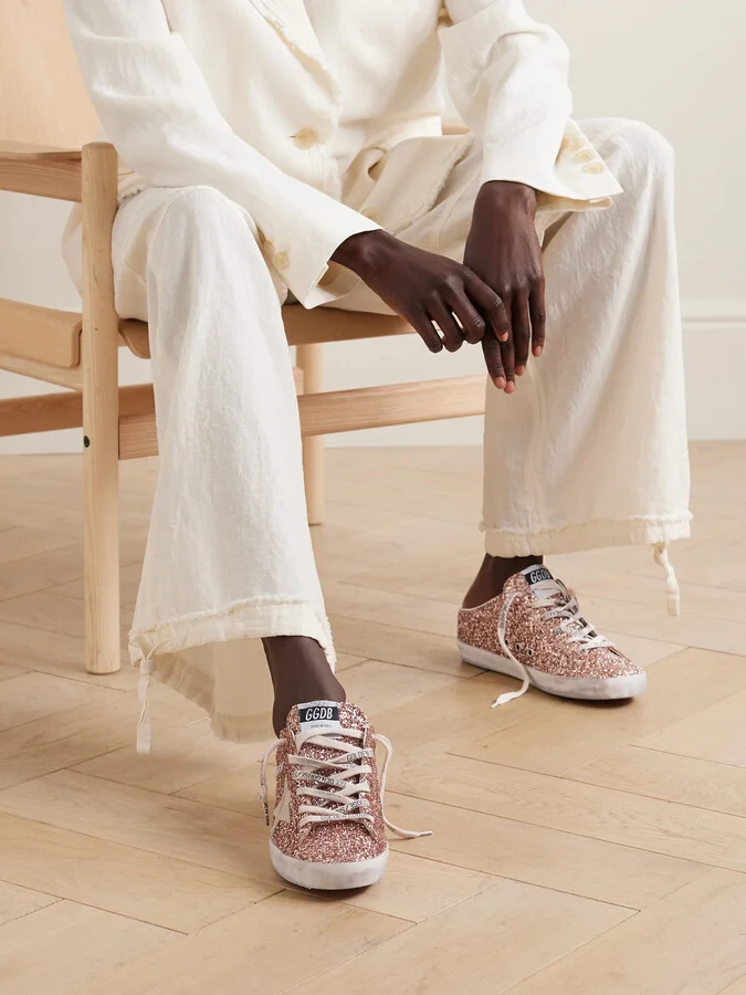 Golden Goose - Super-star Sabot Distressed Suede-trimmed Glittered Leather Slip-on Sneakers - Orange - Image 2