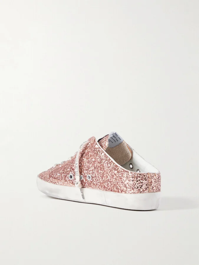 Golden Goose - Super-star Sabot Distressed Suede-trimmed Glittered Leather Slip-on Sneakers - Orange - Image 3