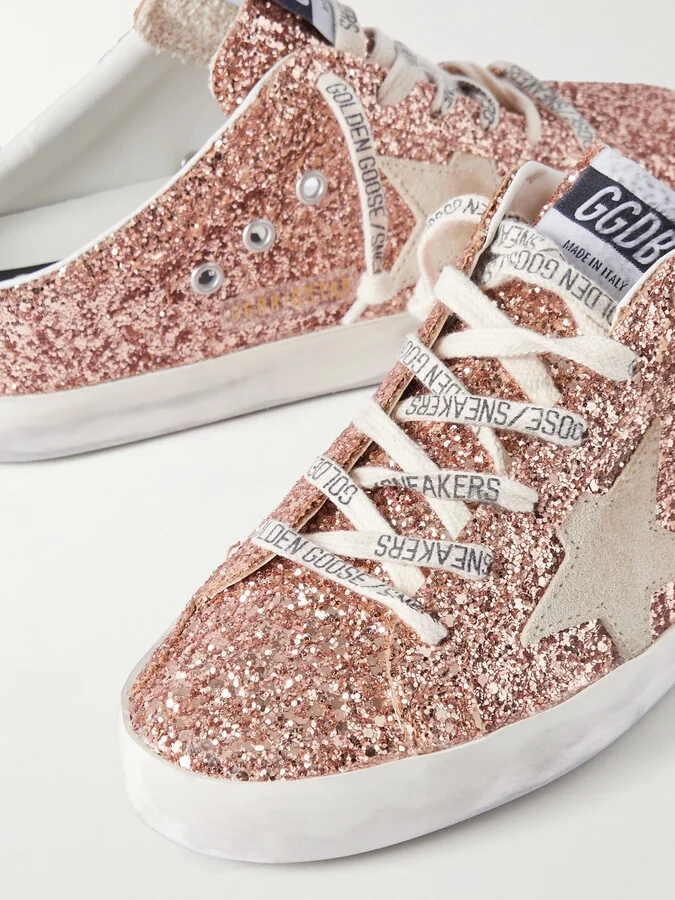 Golden Goose - Super-star Sabot Distressed Suede-trimmed Glittered Leather Slip-on Sneakers - Orange - Image 4