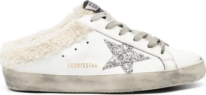 Golden Goose Super-Star Sabot Leather Upper Glitter Star Shearling Lining