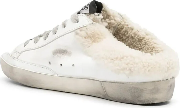 Golden Goose "Super Star" Sabot Leather Upper Glitter Star Shearling Lining Shoes - Image 3