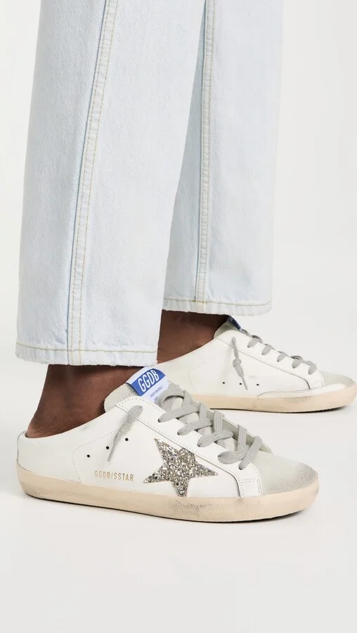 Golden Goose Super Star Sabot Leather Upper Suede Glitter Sneakers - Image 4