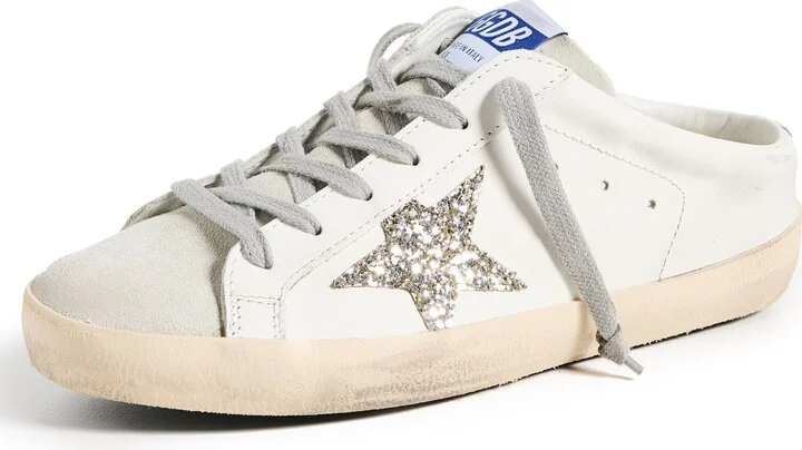 Golden Goose Super Star Sabot Leather Upper Suede Glitter Sneakers
