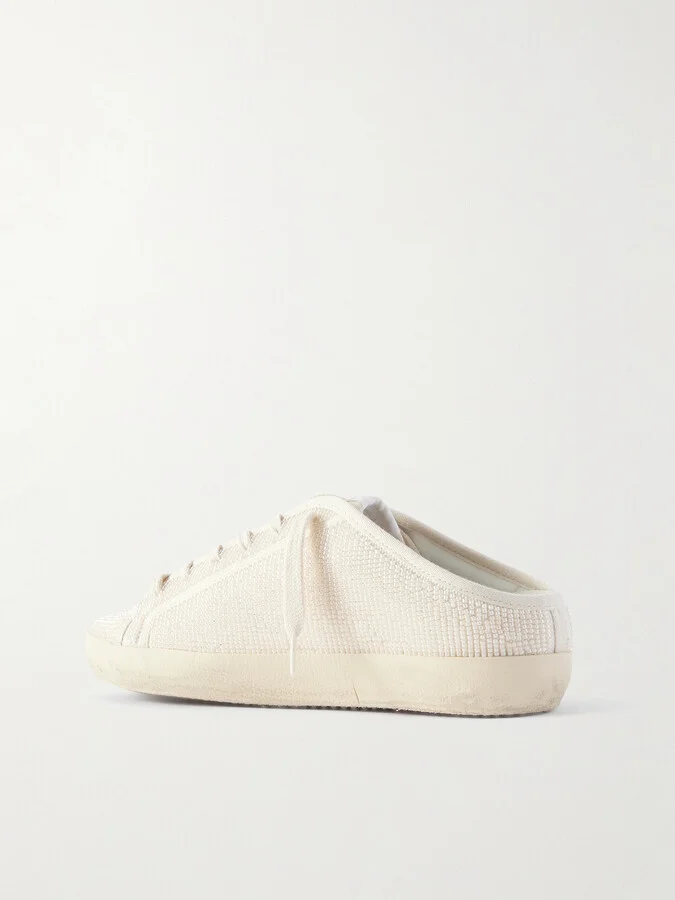 Golden Goose - Super-star Sabot Suede-trimmed Bead-embellished Canvas Slip-on Sneakers - Cream - Image 3