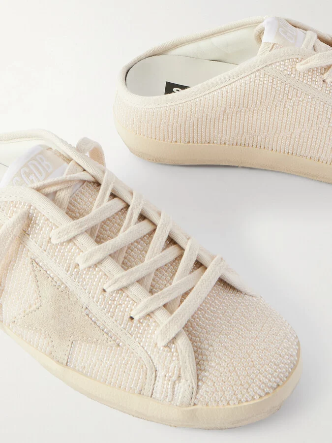 Golden Goose - Super-star Sabot Suede-trimmed Bead-embellished Canvas Slip-on Sneakers - Cream - Image 4