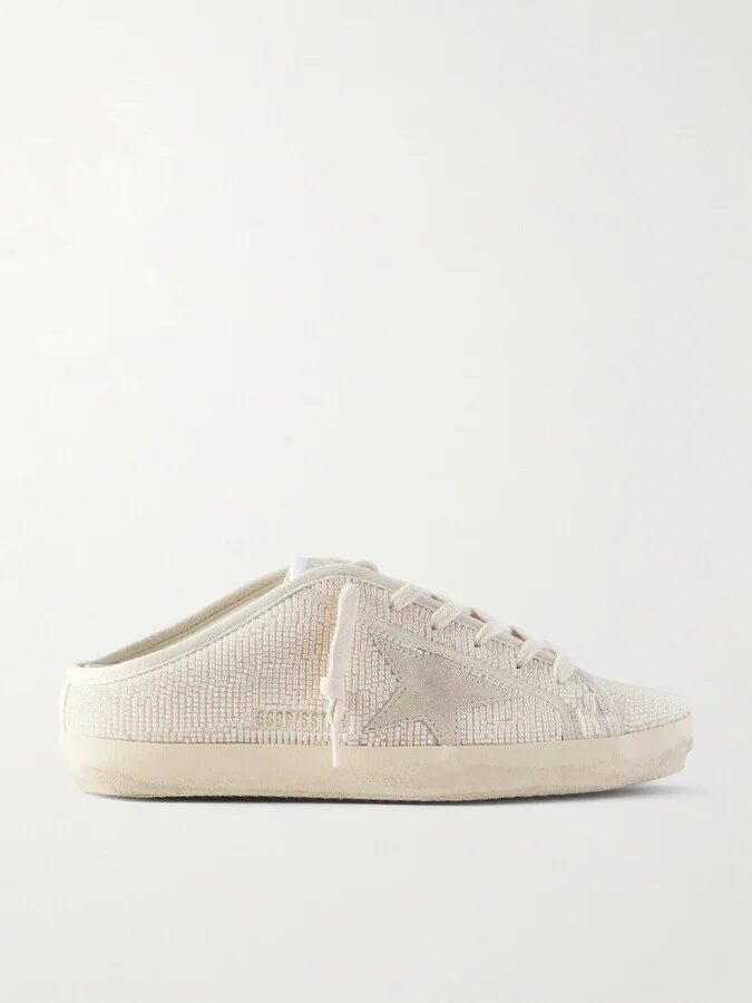Golden Goose - Super-star Sabot Suede-trimmed Bead-embellished Canvas Slip-on Sneakers - Cream