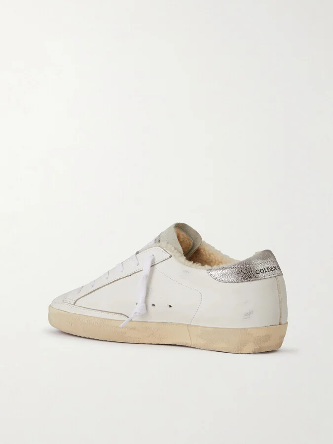 Golden Goose - Super-star Shearling-lined Distressed Suede And Leather Sneakers - White - Image 3