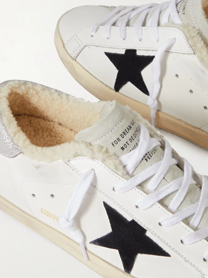 Golden Goose - Super-star Shearling-lined Distressed Suede And Leather Sneakers - White - Image 4