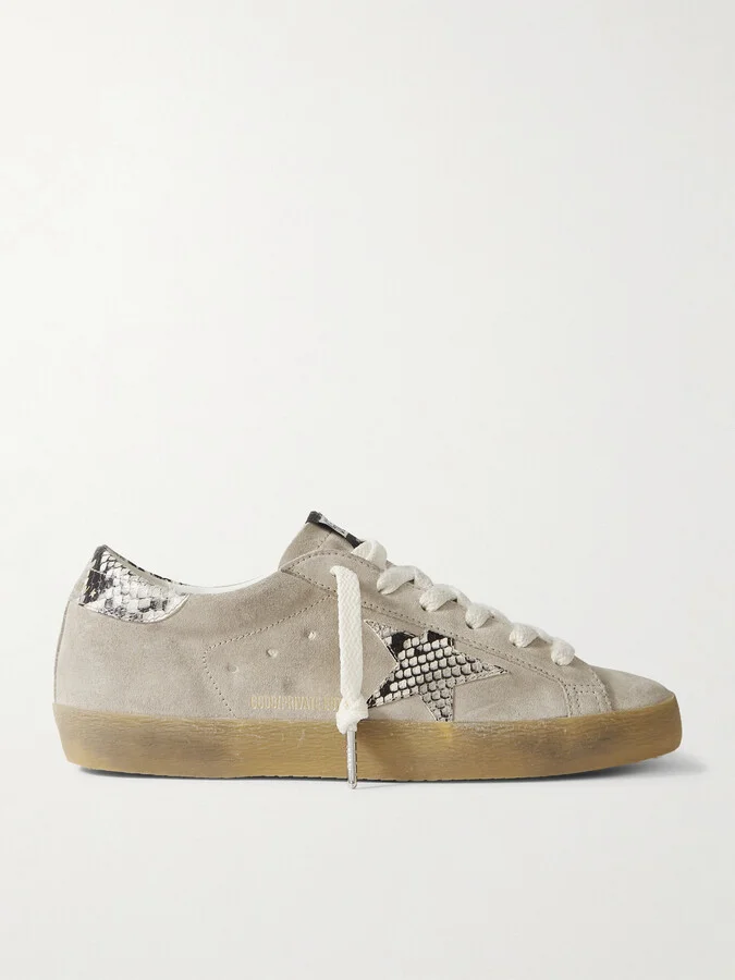 Golden Goose - Super-star Snake-effect Leather-trimmed Suede Sneakers - Brown