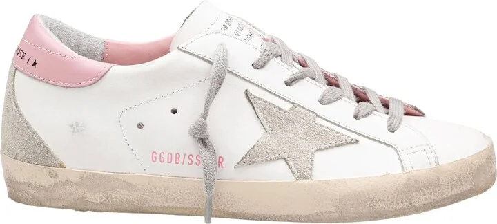 Golden Goose Super Star Sneakers In White And Pink Leather