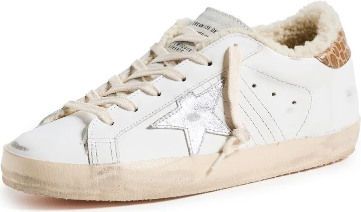 Golden Goose Super-Star Sneakers with Stitching and Laminated Star