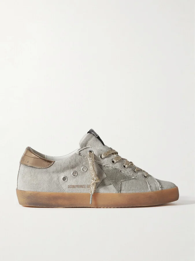 Golden Goose - Super-star Suede And Metallic Leather-trimmed Distressed Canvas Sneakers - Off-white