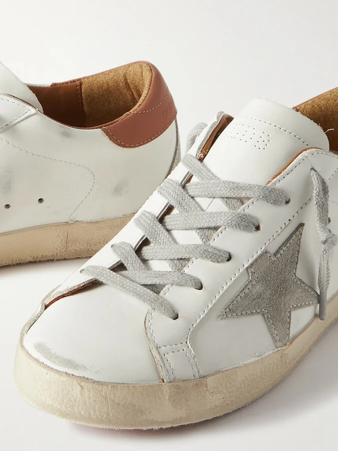 Golden Goose - Super-star Suede-trimmed Distressed Leather Sneakers - White - Image 4