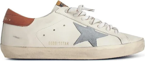 Golden Goose 'Super-Star' White Leather Sneakers With Grey Suede Star And Brown Heel
