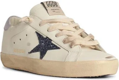 Golden Goose Super-Star' Woman In White Leather With Glitter Star And Silver Heel - Image 2