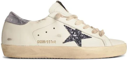 Golden Goose Super-Star' Woman In White Leather With Glitter Star And Silver Heel