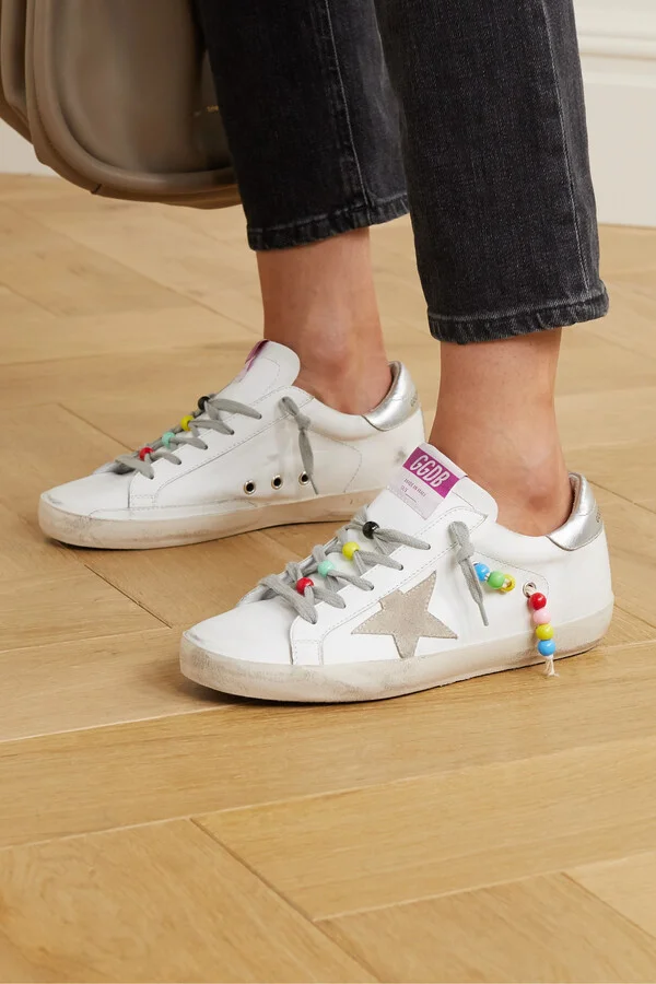 Golden Goose - Superstar Bead-embellished Distressed Leather And Suede Sneakers - White - Image 2