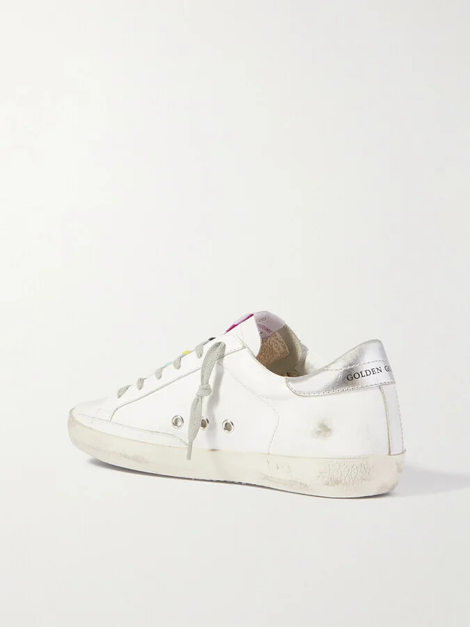 Golden Goose - Superstar Bead-embellished Distressed Leather And Suede Sneakers - White - Image 3