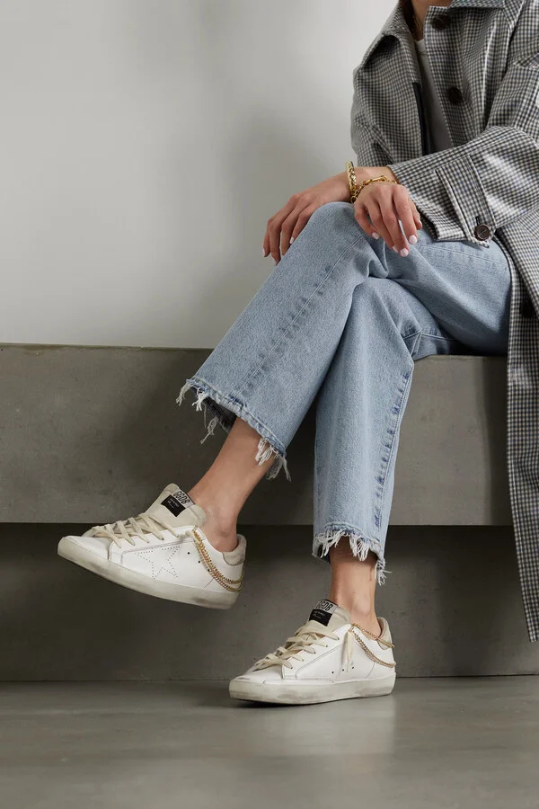 Golden Goose - Superstar Chain-embellished Distressed Leather And Suede Sneakers - White - Image 2