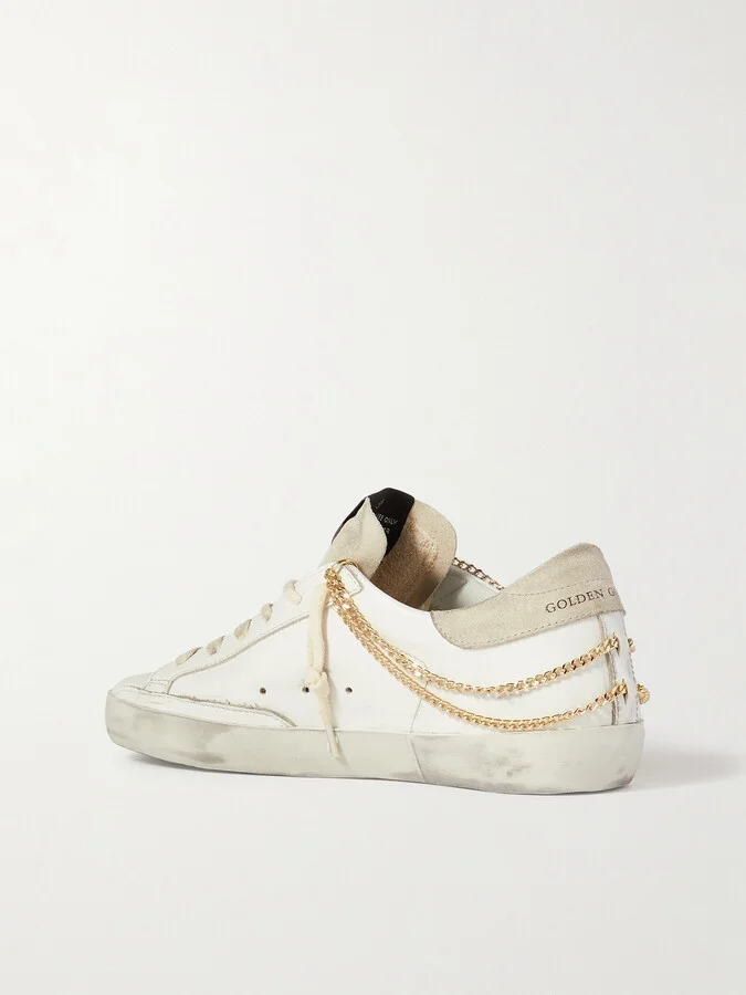 Golden Goose - Superstar Chain-embellished Distressed Leather And Suede Sneakers - White - Image 3