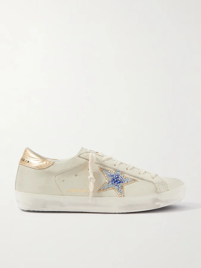 Golden Goose - Superstar Crystal-embellished Distressed Leather Sneakers - Off-white