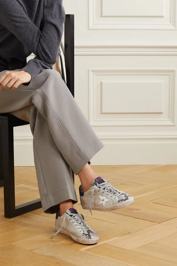 Golden Goose - Superstar Denim-trimmed Distressed Snake-effect Leather And Suede Sneakers - Gray - Image 2
