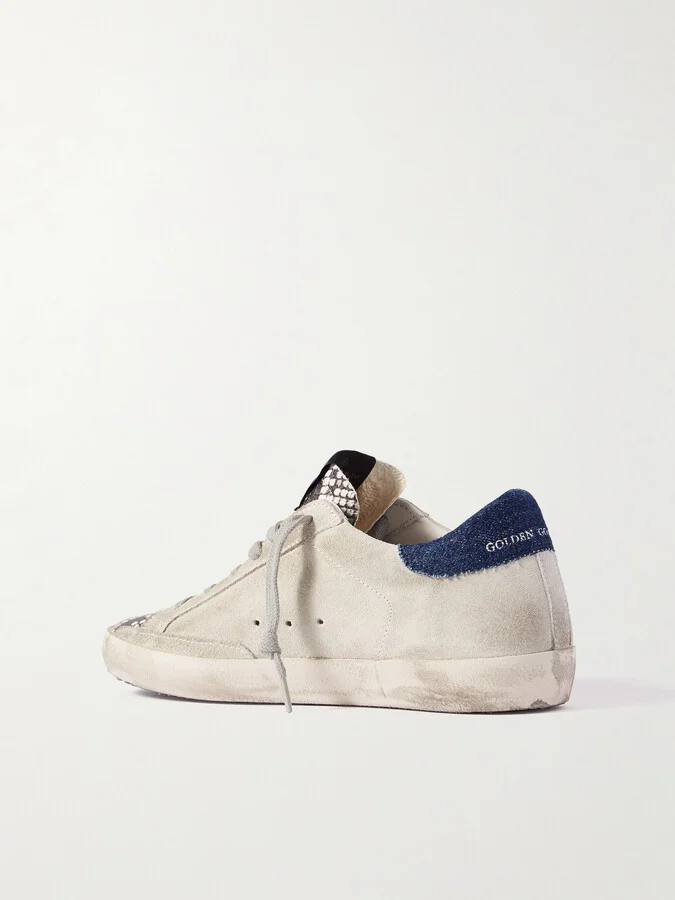 Golden Goose - Superstar Denim-trimmed Distressed Snake-effect Leather And Suede Sneakers - Gray - Image 3
