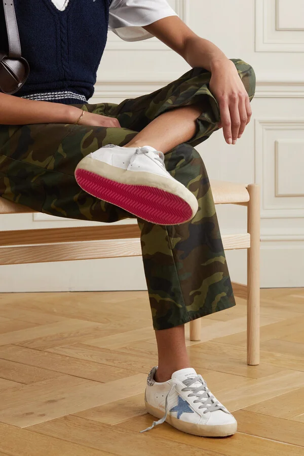 Golden Goose - Superstar Distressed Denim-trimmed Glittered Leather Sneakers - White - Image 2