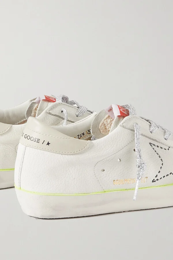 Golden Goose - Superstar Distressed Embroidered Textured-leather Sneakers - White - Image 4