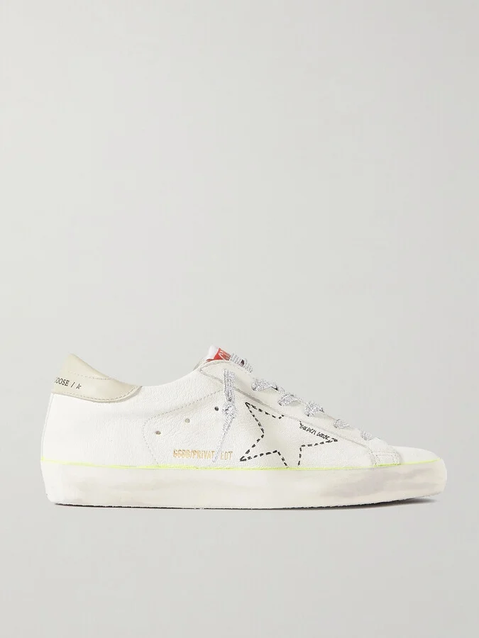 Golden Goose - Superstar Distressed Embroidered Textured-leather Sneakers - White