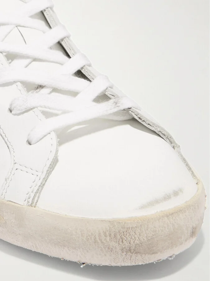 Golden Goose - Superstar Distressed Glittered Leather Sneakers - White - Image 4